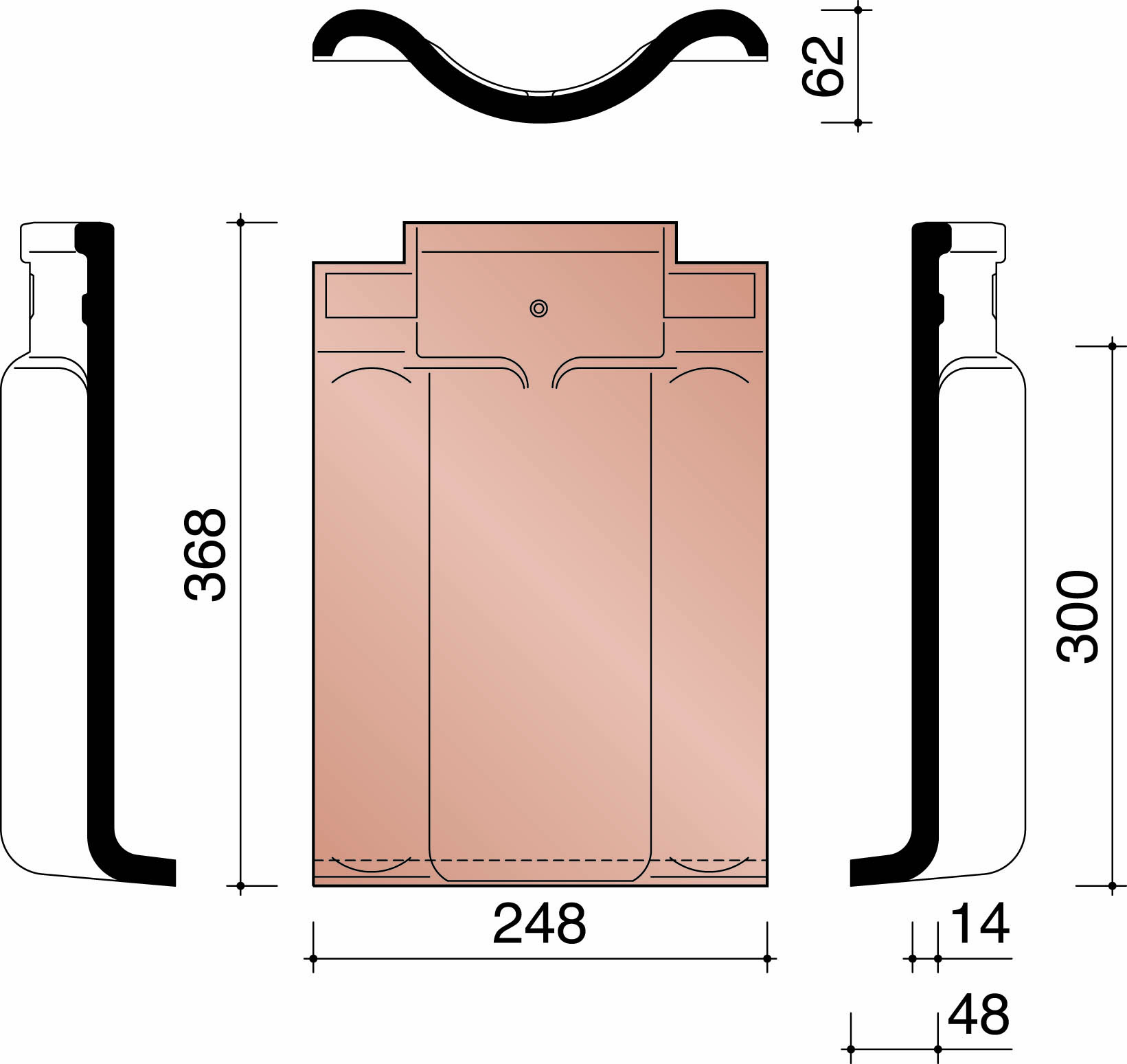 Kor tuile bord recoubre double bourrelet 401 rouge naturel 600