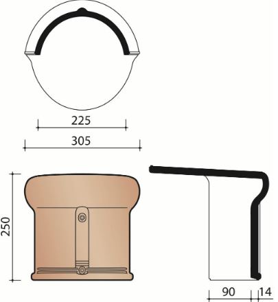 Vhv vario faitiere a emboitement demi-ronde 225mm avec fronton rustique 872