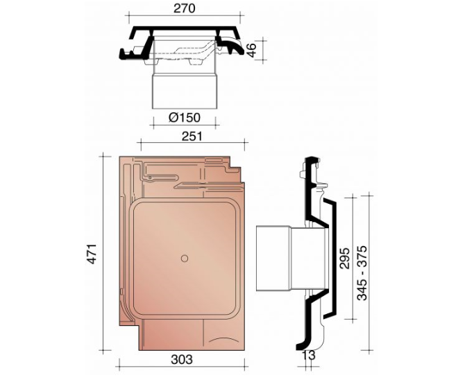 Bisch se alegra 10 tuile a douille + mitron + module de connexion 150mm ardoise 703