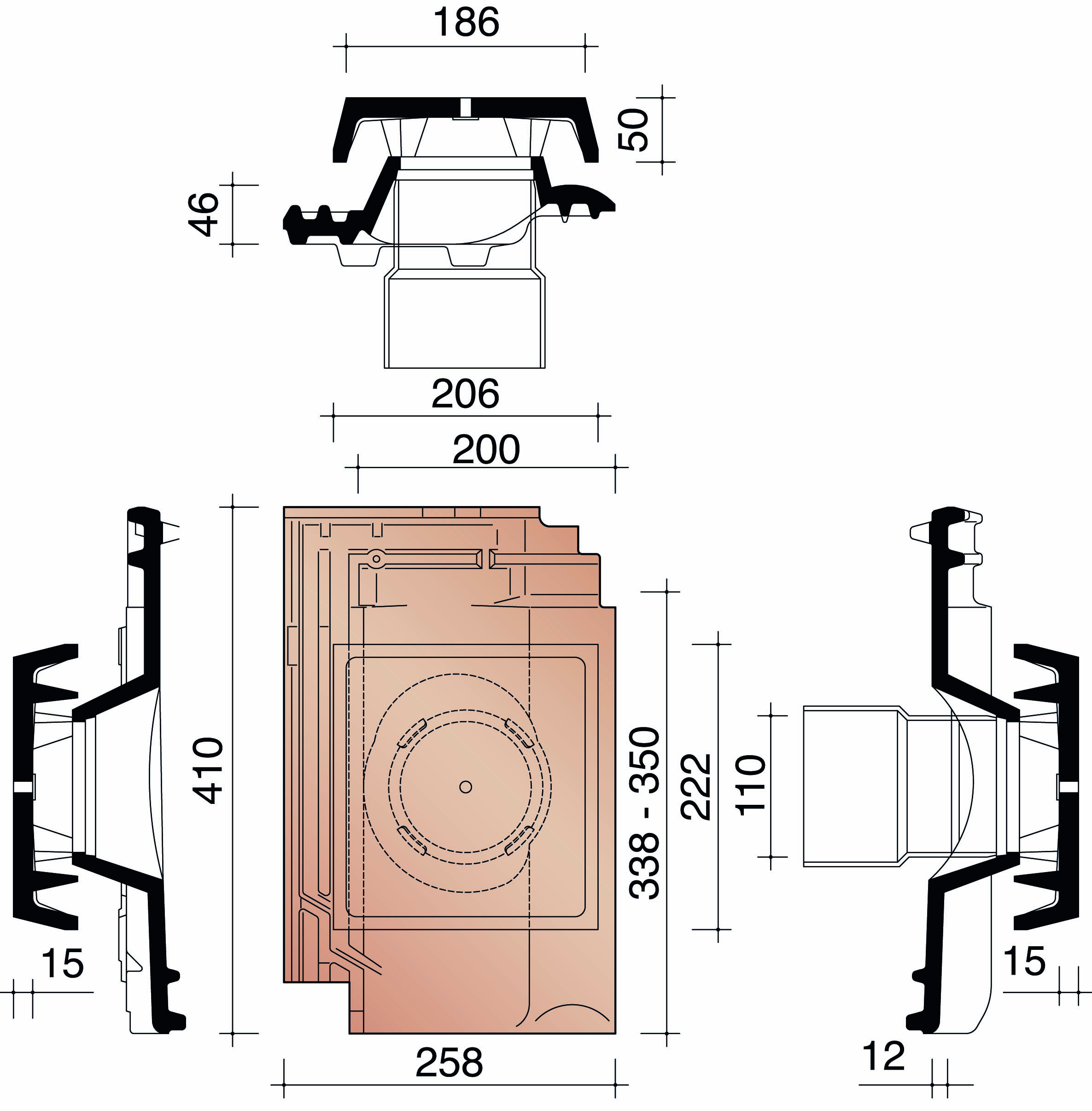 Bisch se panne kit tuile a douille 110mm + mitron + module de connexion brun 668