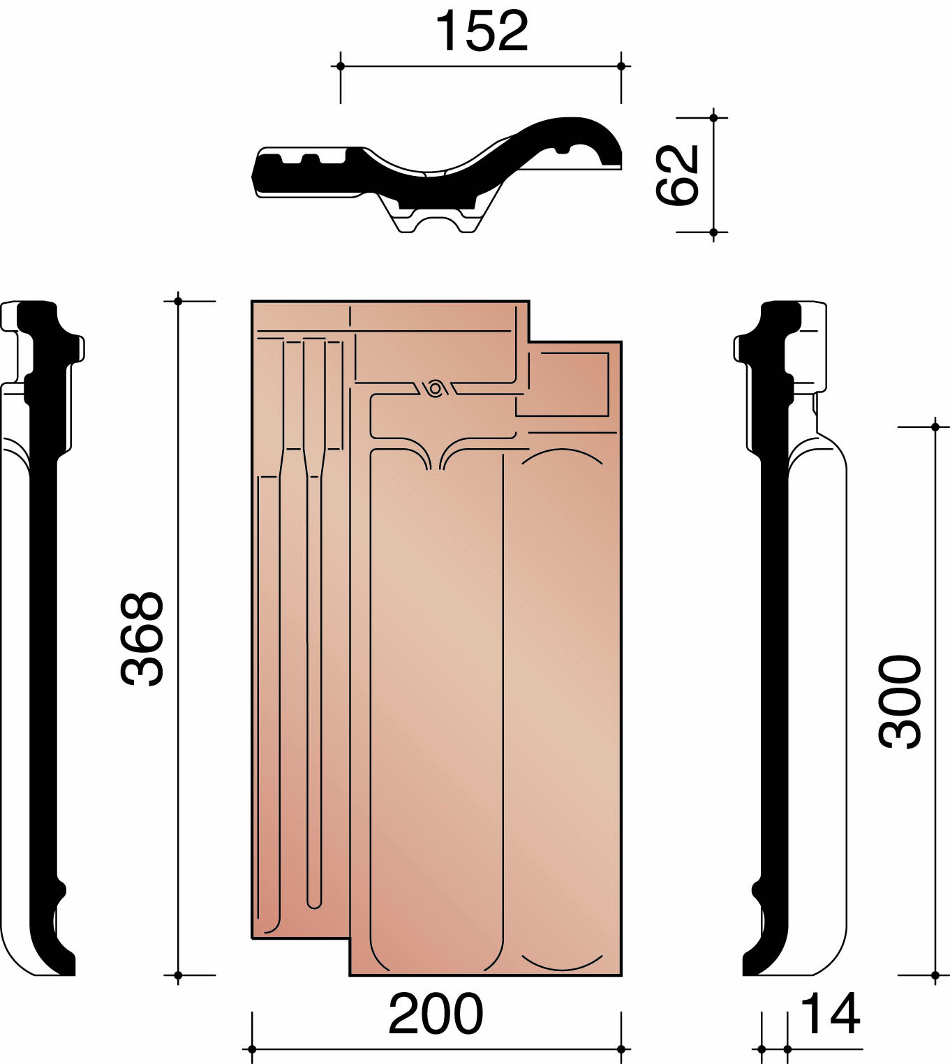 Kor tuile trois quart 401 rouge naturel 600