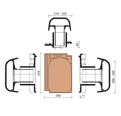 Vhv vario kit tuile a douille 125mm + mitron + module de connexion + piece reductrice rouge naturel+ 652