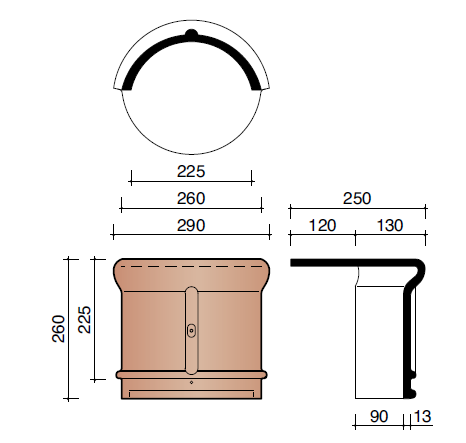Tradiva faitiere debut/fin vario demi-ronde 225mm gris engobe noble 715