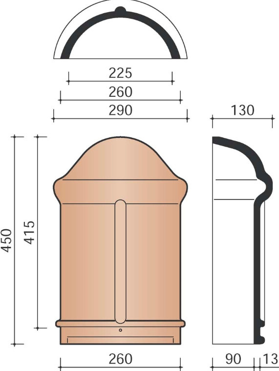 Ovh/vhv klassiek about d'aretier vario demi-ronde 225mm bleu fume 706