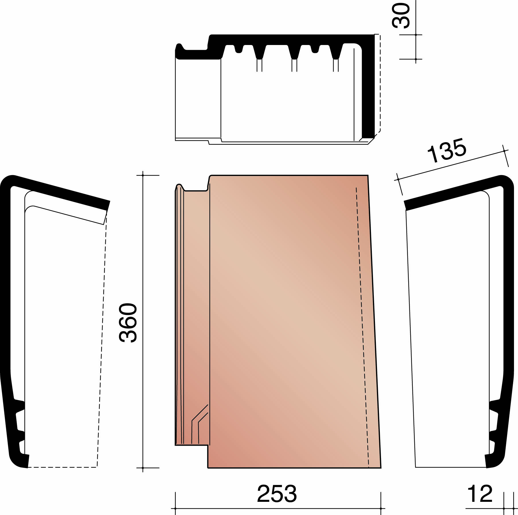 Datura tuile faitiere de rive droite noir mat emaille 744