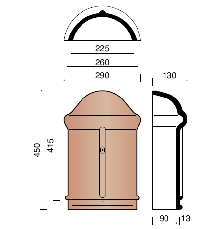 Tradiva about d'aretier vario demi-ronde 225mm noir engobe noble 745