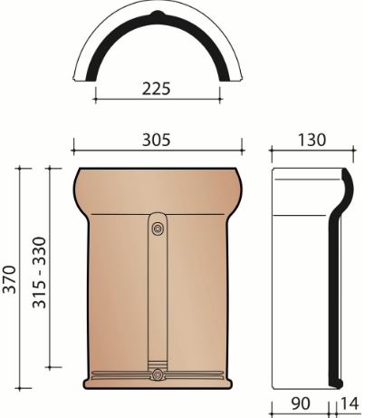 Vhv variot faitiere demi-ronde 225mm rustique 872