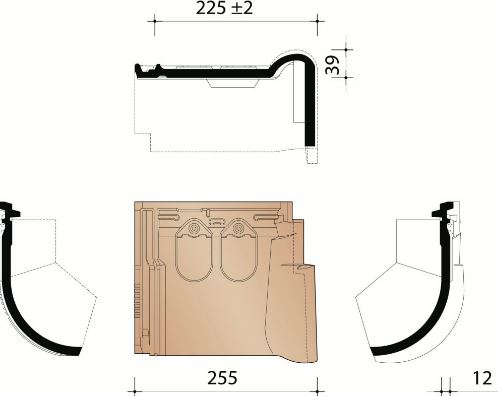 Kor tuile membron de rive droite vario 18 rouge naturel 600