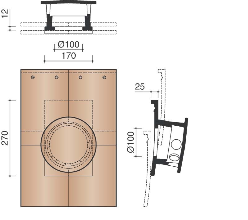 Kor kit tuile a douille 100mm + mitron + module de connexion 301 rouge naturel 600 eur/pc 600