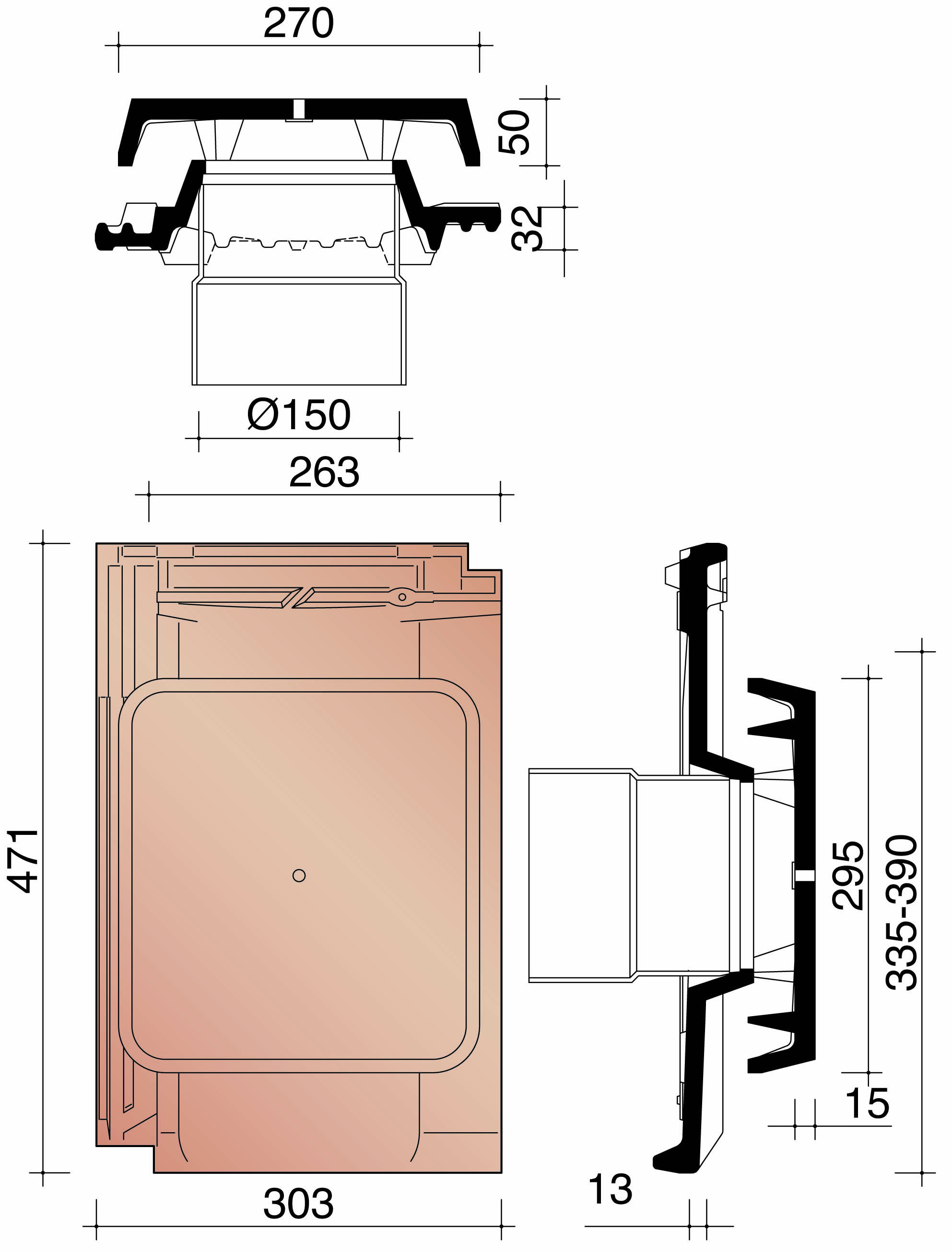 Bisch se jura nova kit tuile a douille + mitron + module de connexion dia 150mm anthracite 736