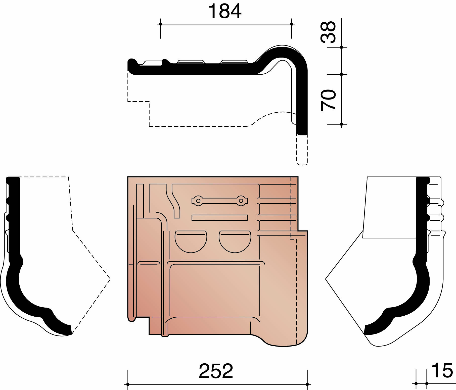 Kor tuile membron de rive droite 993 rouge naturel 600