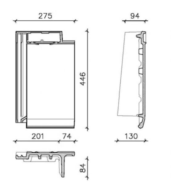 Crea tuile de rive droite modÈle allemand mikado noir mat eur/pc 741