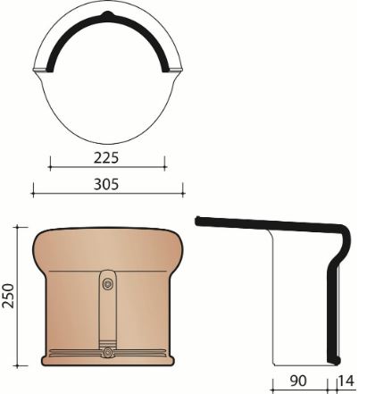 Vhv vario faitiere a emboitement demi-ronde 225mm avec fronton rouge naturel+ 652