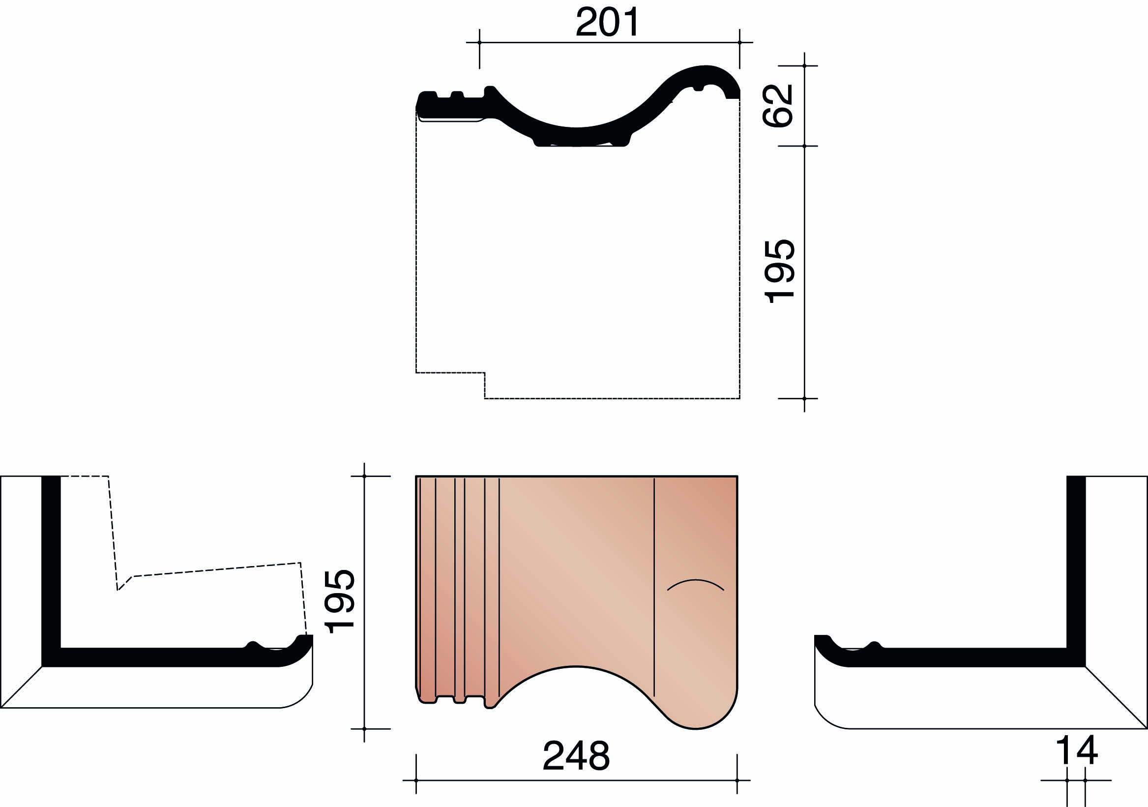 Kor tuile faitiere 401 rouge naturel 600