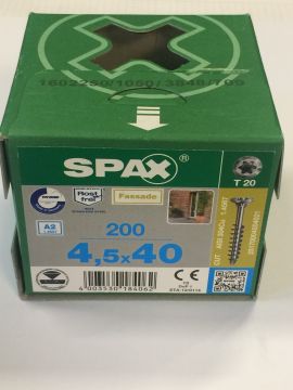 Spax vis cement fibre 4,5 x 40 200st/bt inox 25170004504021