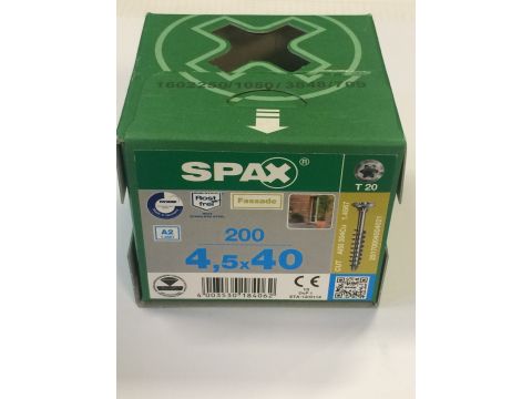 Spax vis cement fibre 4,5 x 40 200st/bt inox<br />25170004504021