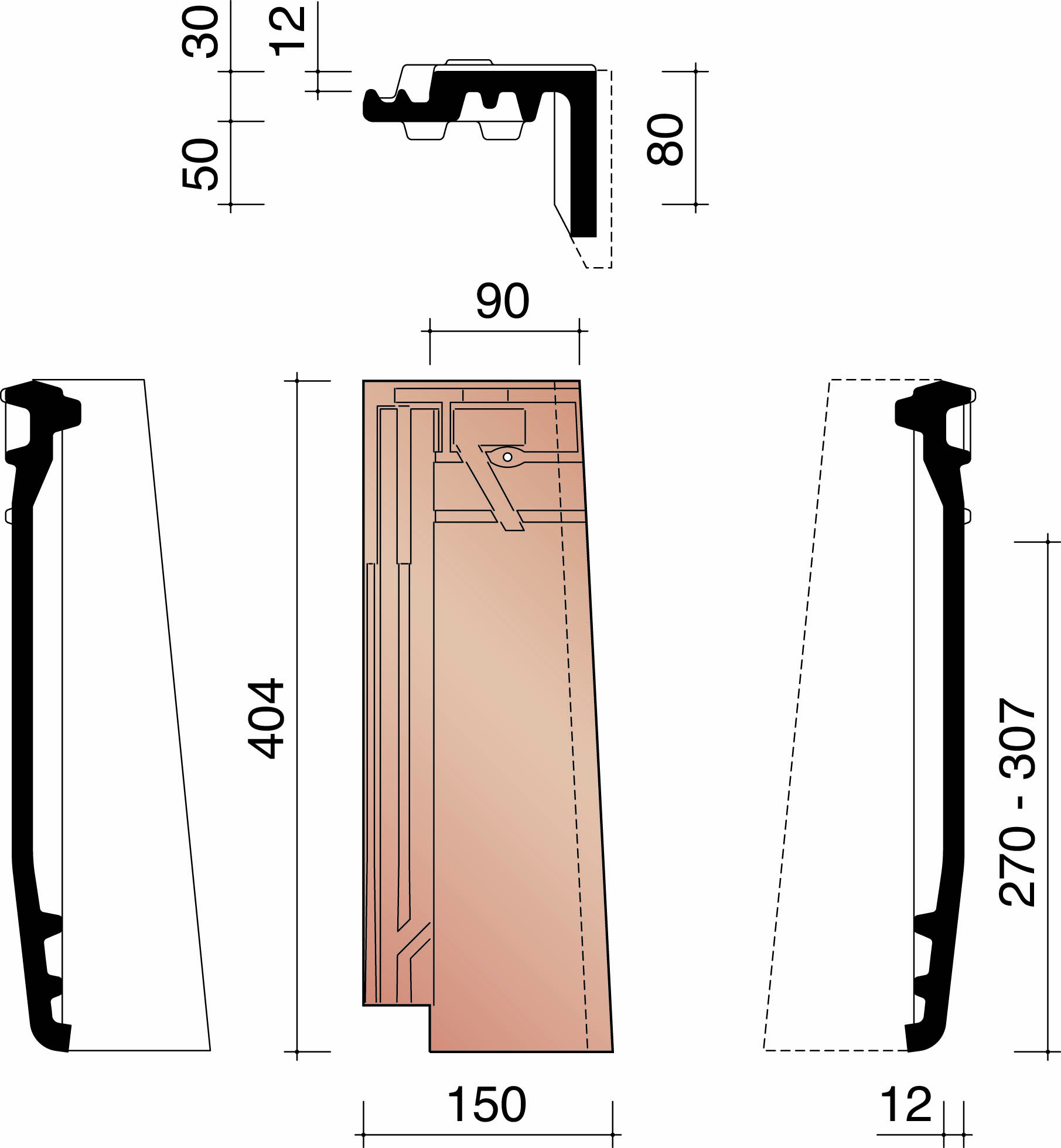 Datura demi tuile de rive droite noir mat emaille 744