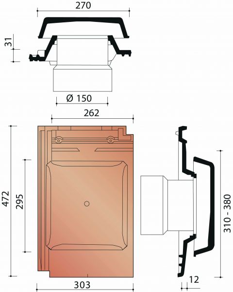 Migeon actua kit tuile a douille + mitron + module de connexion 150 noir titane 935