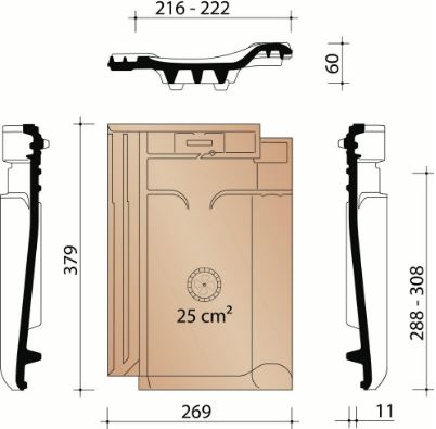 Vhv vario tuile chatiere-tuile pour passage de crochet rouge naturel+ 652
