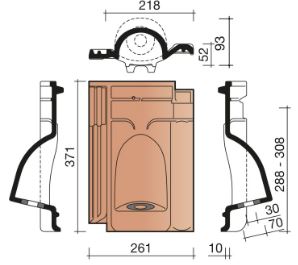 Vhv vario tuile de passage pour tuyau dia 50mm rouge naturel+ 652