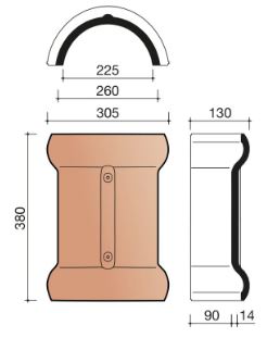 Vhv vario faitiere demi-ronde 225mm rouge naturel+ 652